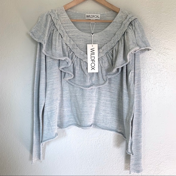 NWT Wildfox blue lais ruffle cropped sweater - Picture 2 of 8